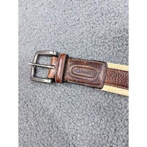 Columbia Webbing Belt Mens 44 Brown Leather Trim Cotton Canvas 11CO0331 Outdoor